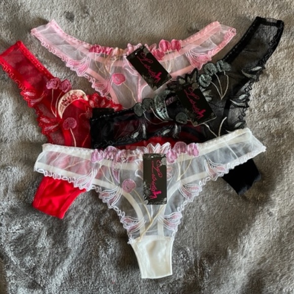 PINK ** Embroidered G-string/Thong. Sheer BRIDAL G-String. Sexy sheer T… - Picture 4 of 12